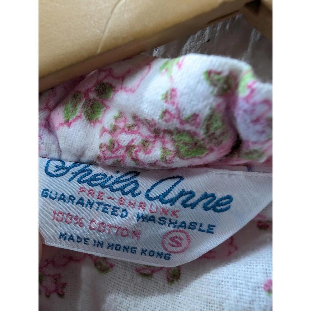 Vintage Sheila Anne Pink Floral Flannel 100% Cotton Long Nightgown Cottagecore S - Picture 5 of 6